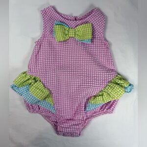 Baby Girls Bubble Pink Green Blue Bonnie Baby 3-6 Months Gingham Romper Suit